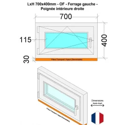 Hexa’Fen Fenêtre Pvc<Fenêtre PVC - LxH 700x400 mm -Triple Vitrage - Blanc -poignée à droite