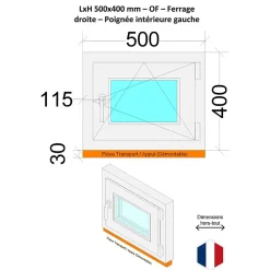 Hexa’Fen Fenêtre Pvc<Fenêtre PVC - LxH 500x400 mm -Triple Vitrage - Blanc -poignée à gauche