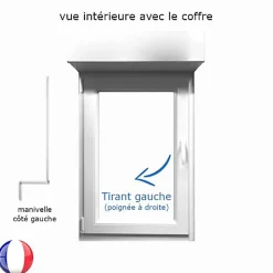 Gefradis Fenêtre PVC 1 vantail avec volet roulant manivelle H 115 x L 80 cm pour pose en neuf - tirant gauche- Fenêtre Pvc