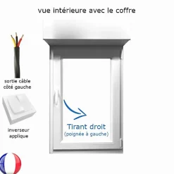 Gefradis Fenêtre PVC 1 vantail avec volet roulant électrique H 115 x L 60 cm pour pose en neuf - tirant droit- Fenêtre Pvc