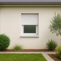 Gefradis Fenêtre PVC 1 vantail avec volet roulant électrique H 135 x L 80 cm pour pose en neuf - tirant gauche- Fenêtre Pvc