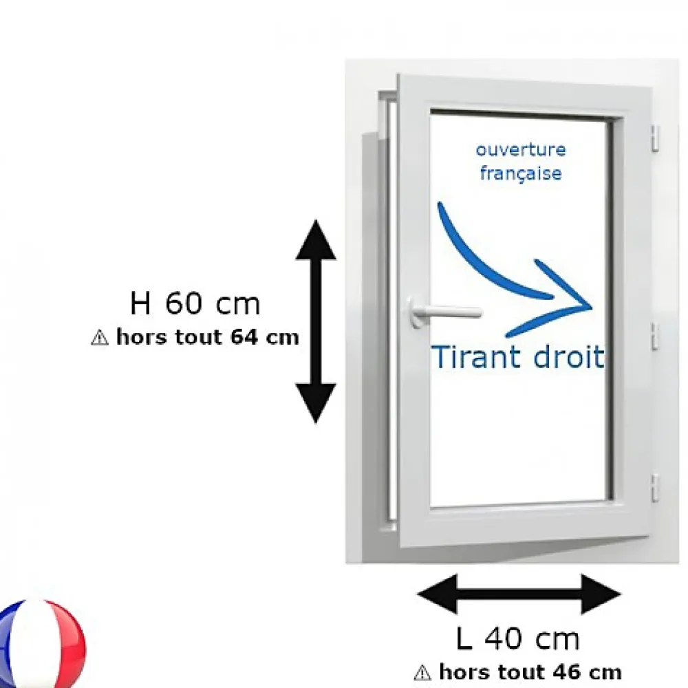 Gefradis Fenêtre Pvc<Fenêtre PVC 1 vantail H 60 x L 40 cm OF pour pose en neuf avec poignée - tirant droit