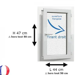 Gefradis Fenêtre PVC 1 vantail H 45 x L 40 cm OF verre brouillé pour pose en neuf - tirant droit- Fenêtre Pvc