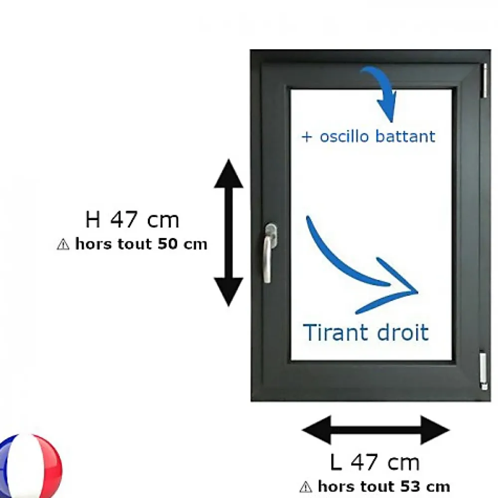 Gefradis Fenêtre Pvc<Fenêtre PVC 1 vantail H 47 x L 47 cm OB anthracite pour pose en neuf - tirant droit