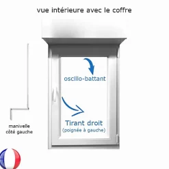Gefradis Fenêtre PVC 1 vantail oscillo-battant avec volet roulant manivelle H 105 x L 80 cm pour pose en neuf - tirant droit- Fenêtre Pvc