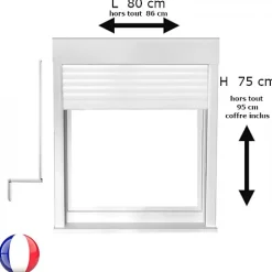 Gefradis Fenêtre Pvc<Fenêtre PVC 1 vantail oscillo-battant avec volet roulant manivelle H 75 x L 80 cm pour pose en neuf - tirant gauche