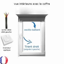 Gefradis Fenêtre PVC 1 vantail oscillo-battant avec volet roulant électrique H 95 x L 80 cm pour pose en neuf - tirant droit- Fenêtre Pvc