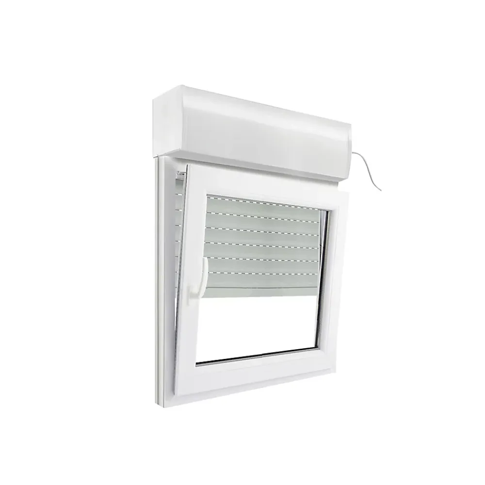 GoodHome Fenêtre PVC 1 vantail oscillo-battant + volet roulant électrique blanc - l.80 x h.95 cm, tirant droit- Fenêtre Pvc