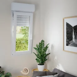 GoodHome Fenêtre PVC 1 vantail oscillo-battant + volet roulant électrique blanc - l.80 x h.95 cm, tirant droit- Fenêtre Pvc
