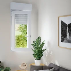 GoodHome Fenêtre PVC 1 vantail oscillo-battant + volet roulant électrique blanc - l.80 x h.95 cm, tirant droit- Fenêtre Pvc