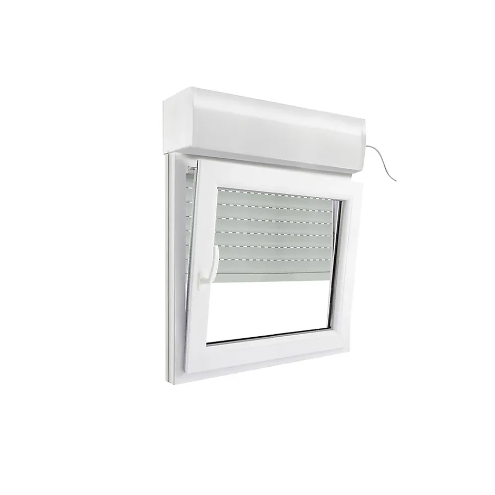 GoodHome Fenêtre PVC 1 vantail oscillo-battant + volet roulant électrique blanc - l.80 x h.75 cm, tirant droit- Fenêtre Pvc
