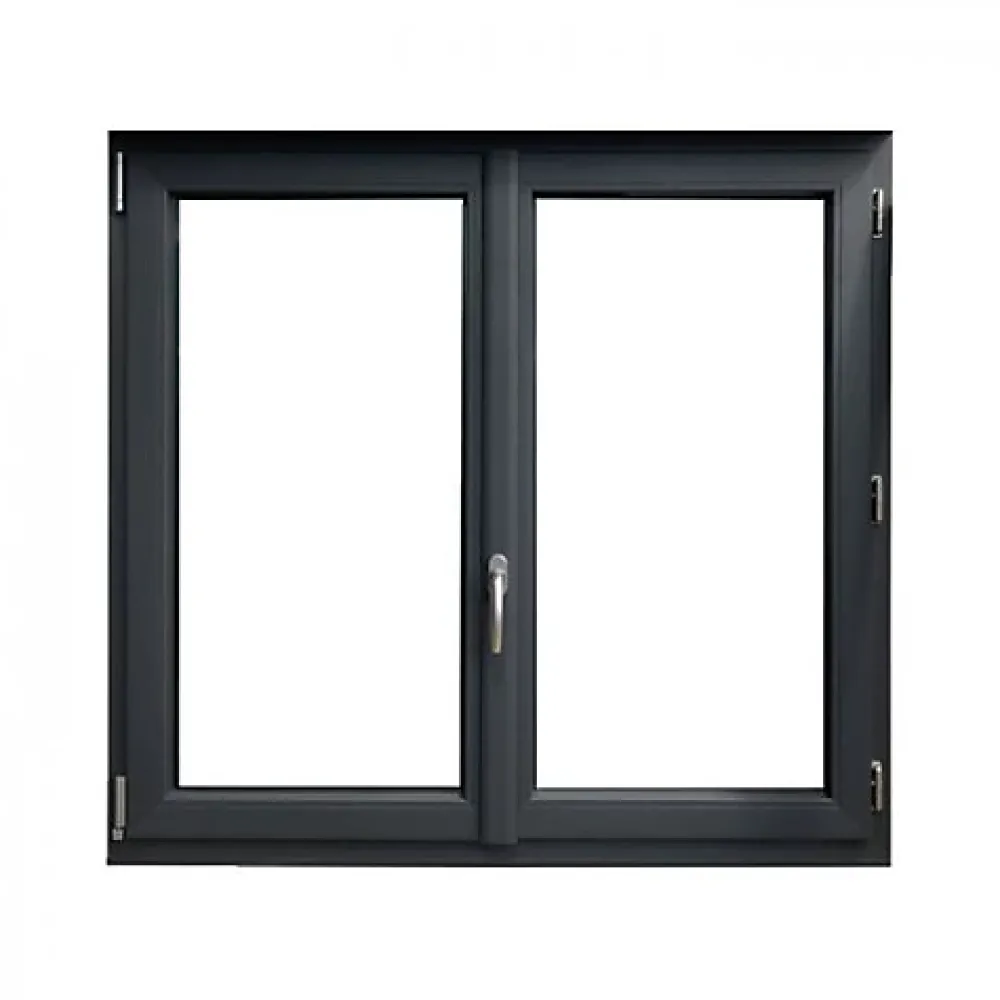 Gefradis Fenêtre PVC 2 vantaux H 115 x L 140 cm OB anthracite pour pose en neuf avec poignée- Fenêtre Pvc