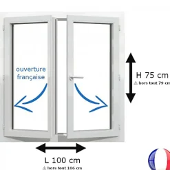 Gefradis Fenêtre PVC 2 vantaux H 75 x L 100 cm OF pour pose en neuf avec poignée- Fenêtre Pvc