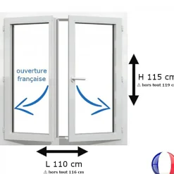 Gefradis Fenêtre PVC 2 vantaux H 115 x L 110 cm OF pour pose en neuf avec poignée- Fenêtre Pvc