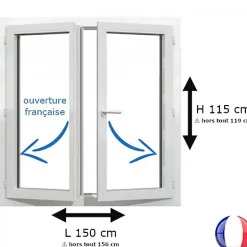 Gefradis Fenêtre PVC 2 vantaux H 115 x L 150 cm OF pour pose en neuf avec poignée- Fenêtre Pvc
