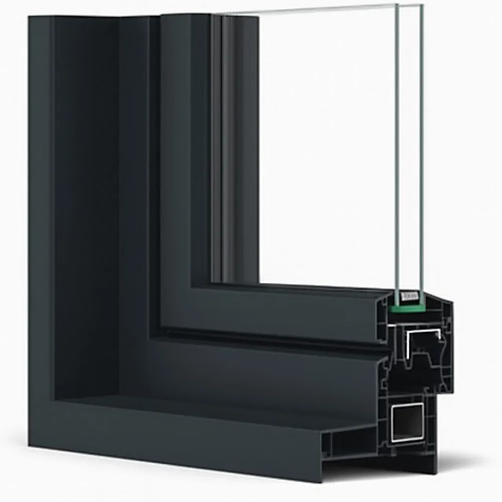 Gefradis Fenêtre PVC 2 vantaux H 95 x L 120 cm OB anthracite pour pose en neuf avec poignée- Fenêtre Pvc