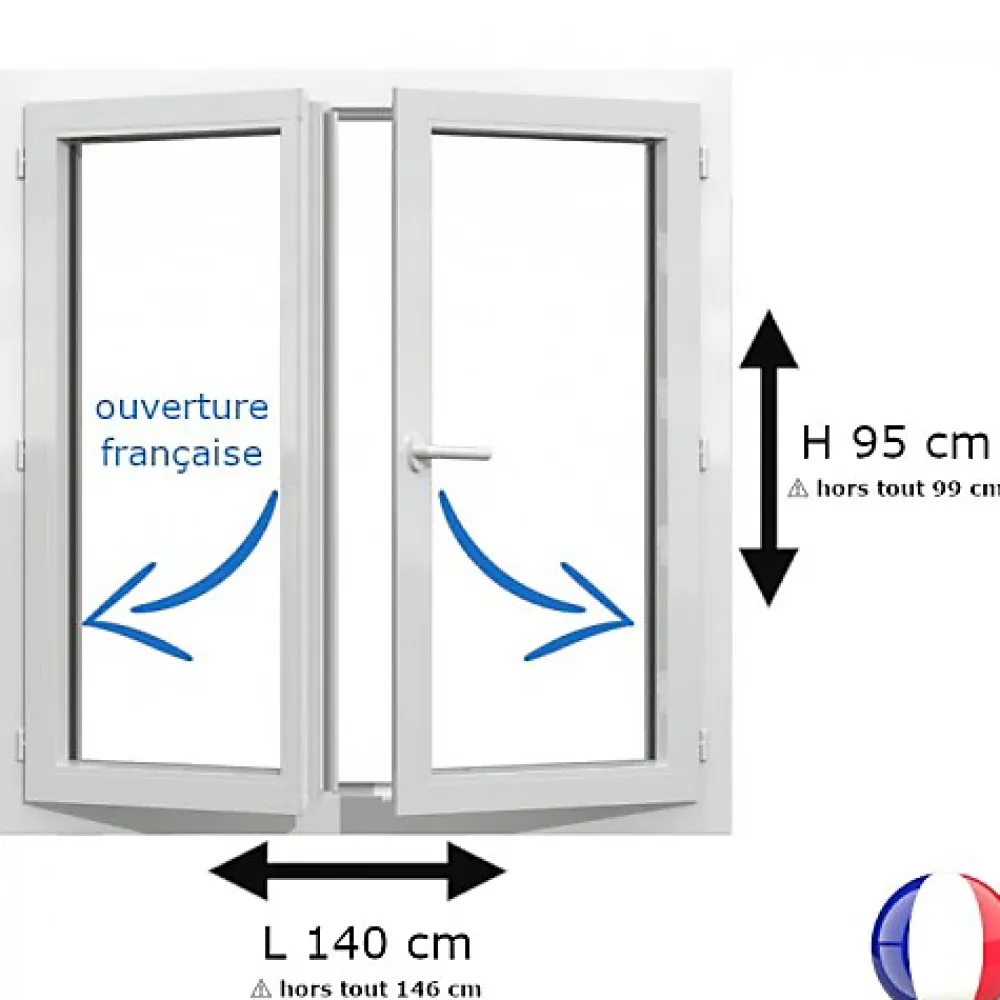 Gefradis Fenêtre Pvc<Fenêtre PVC 2 vantaux H 95 x L 140 cm OF pour pose en neuf avec poignée