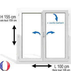 Gefradis Fenêtre PVC 2 vantaux H 155 x L 100 cm OB pour pose en neuf avec poignée- Fenêtre Pvc