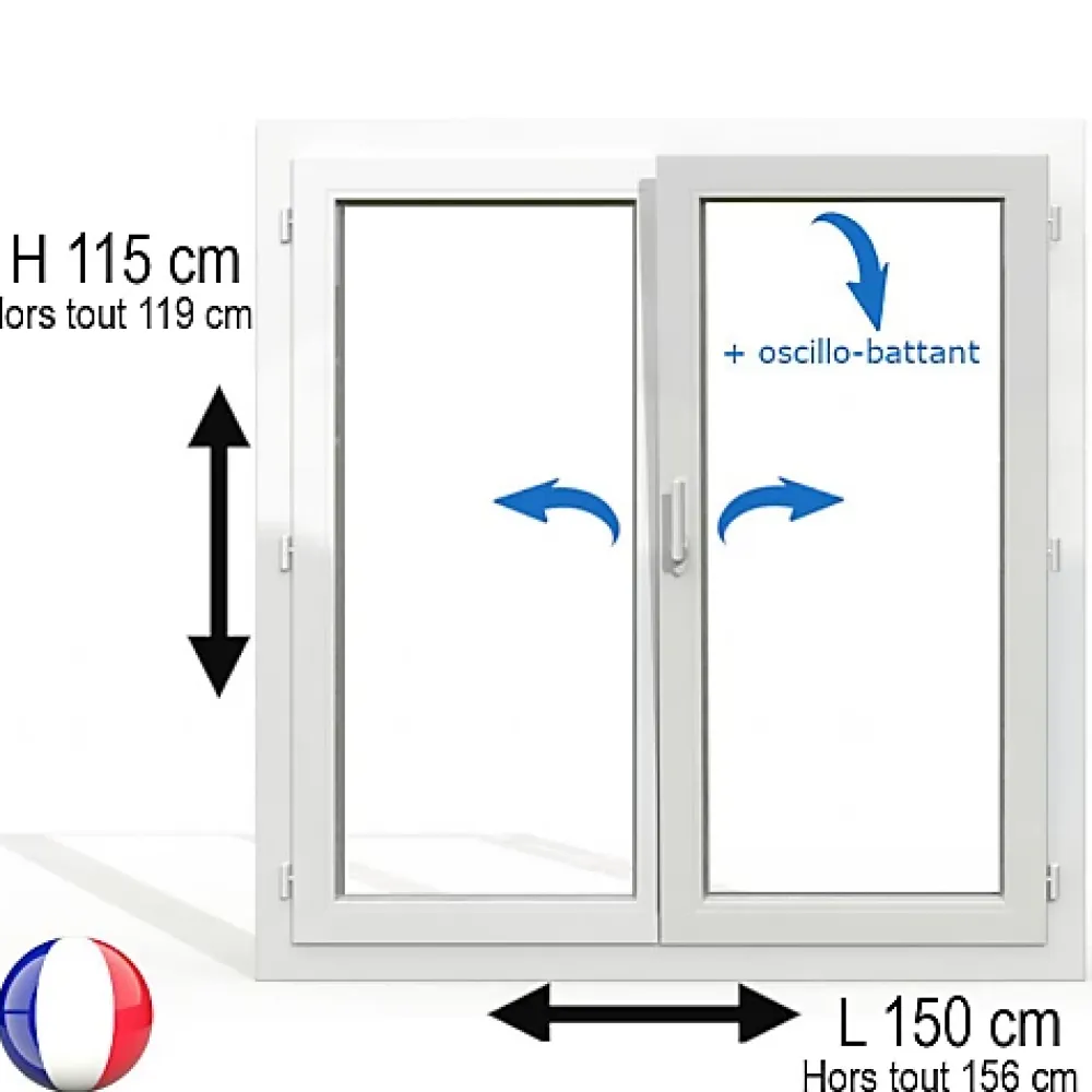 Gefradis Fenêtre Pvc<Fenêtre PVC 2 vantaux H 115 x L 150 cm OB pour pose en neuf avec poignée
