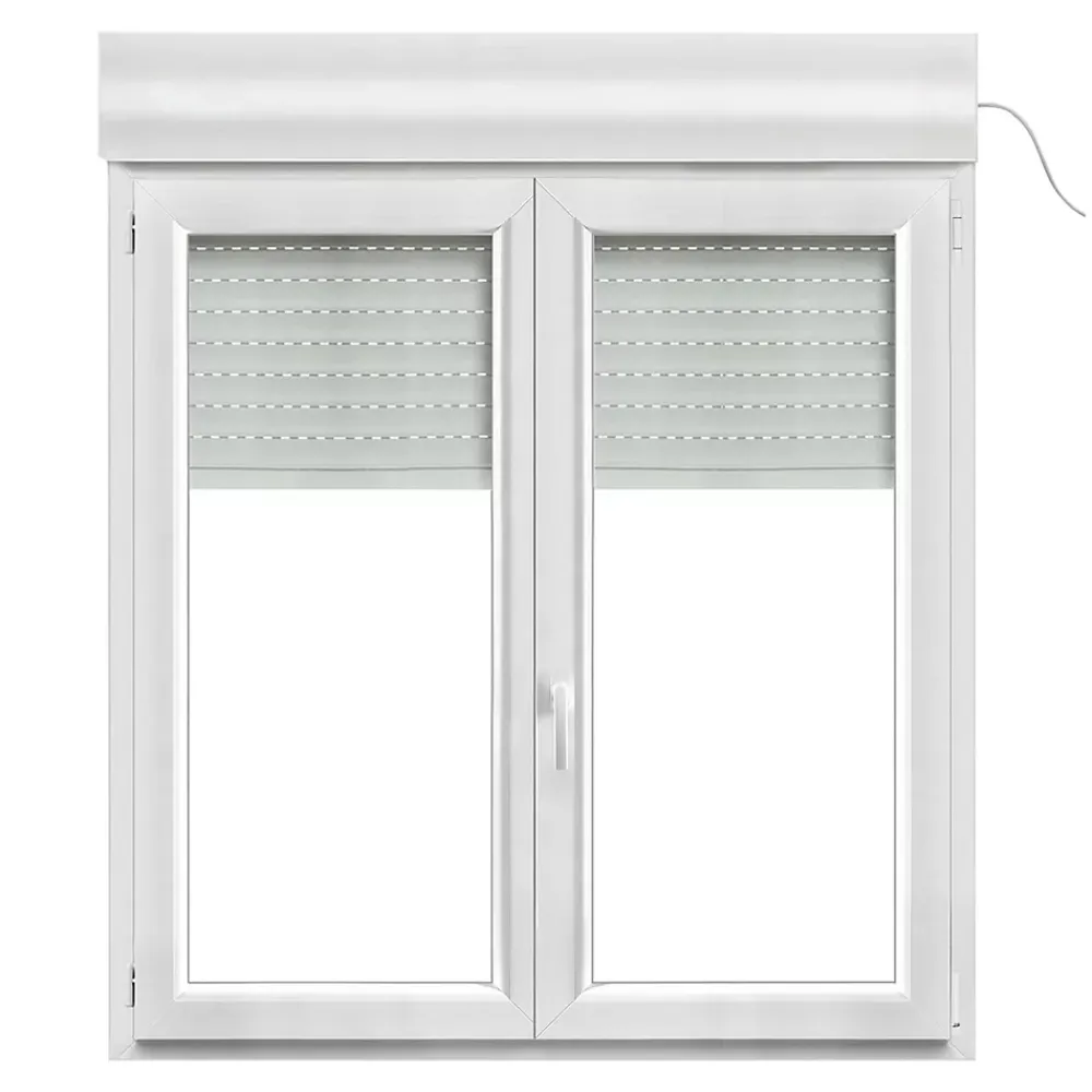 GoodHome Fenêtre PVC 2 vantaux oscillo-battant + volet roulant électrique blanc - l.120 x h.135 cm- Fenêtre Pvc