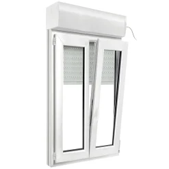 GoodHome Fenêtre PVC 2 vantaux oscillo-battant + volet roulant électrique blanc - 90 x h.135 cm- Fenêtre Pvc