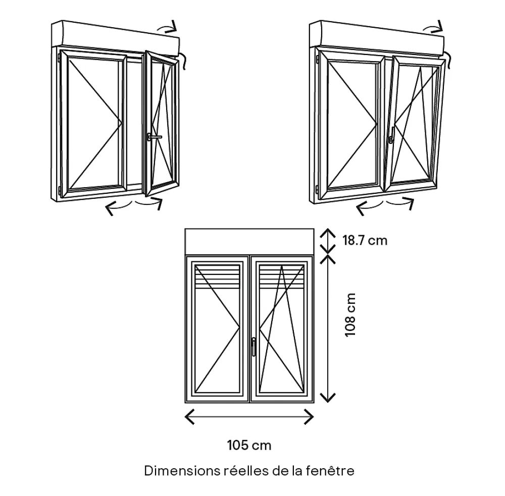GoodHome Fenêtre PVC 2 vantaux oscillo-battant + volet roulant électrique blanc - l.100 x h.105 cm- Fenêtre Pvc