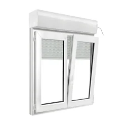 GoodHome Fenêtre PVC 2 vantaux oscillo-battant + volet roulant électrique blanc - l.100 x h.105 cm- Fenêtre Pvc
