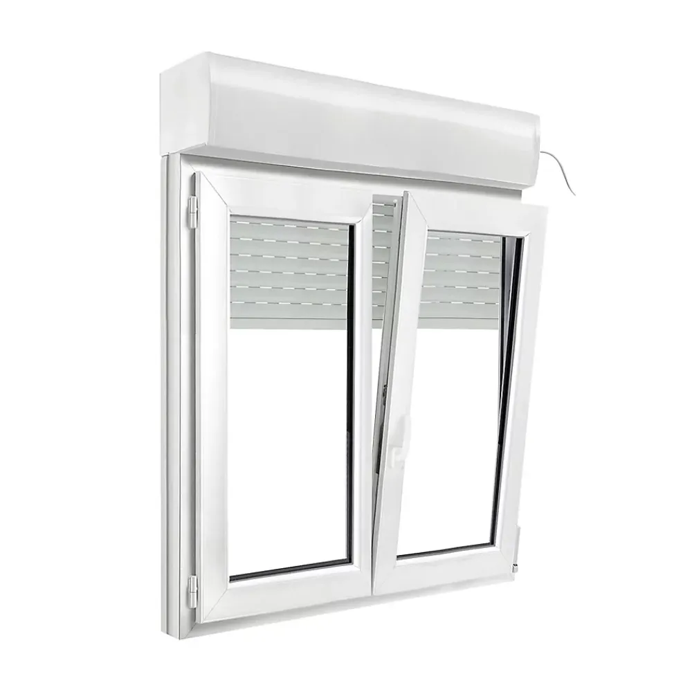 GoodHome Fenêtre PVC 2 vantaux oscillo-battant + volet roulant électrique blanc - l.100 x h.105 cm- Fenêtre Pvc