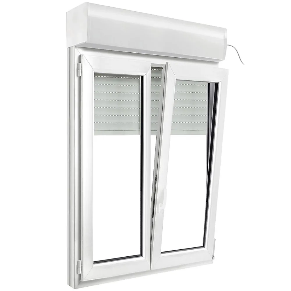 GoodHome Fenêtre Pvc<Fenêtre PVC 2 vantaux oscillo-battant + volet roulant électrique blanc - l.100 x h.135 cm