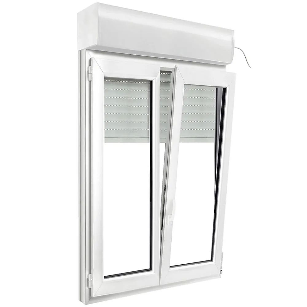 GoodHome Fenêtre PVC 2 vantaux oscillo-battant + volet roulant électrique blanc - l.80 x h.135 cm- Fenêtre Pvc