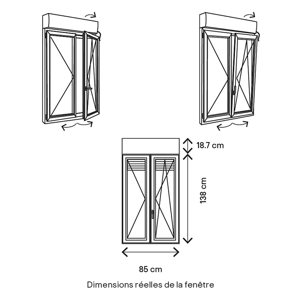 GoodHome Fenêtre PVC 2 vantaux oscillo-battant + volet roulant électrique blanc - l.80 x h.135 cm- Fenêtre Pvc