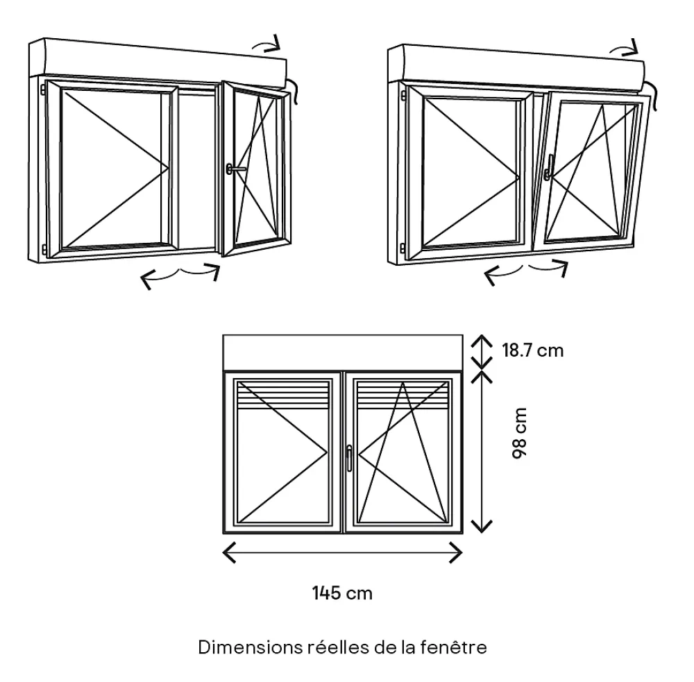 GoodHome Fenêtre PVC 2 vantaux oscillo-battant + volet roulant électrique blanc - l.140 x h.95 cm- Fenêtre Pvc