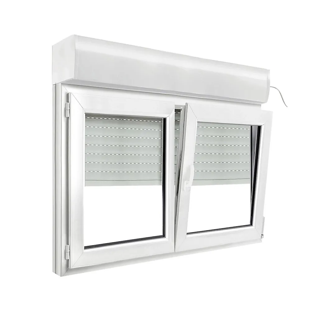 GoodHome Fenêtre PVC 2 vantaux oscillo-battant + volet roulant électrique blanc - l.140 x h.95 cm- Fenêtre Pvc