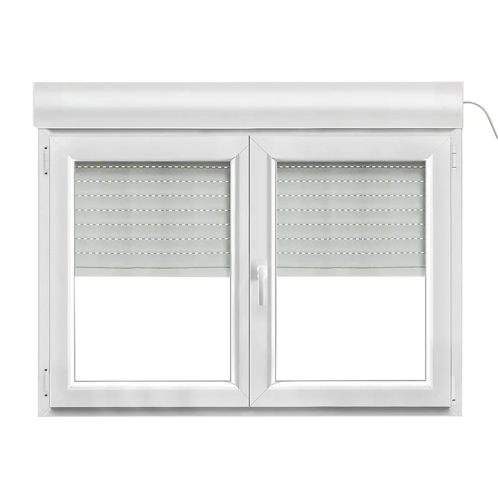 GoodHome Fenêtre PVC 2 vantaux oscillo-battant + volet roulant électrique blanc - l.140 x h.95 cm- Fenêtre Pvc