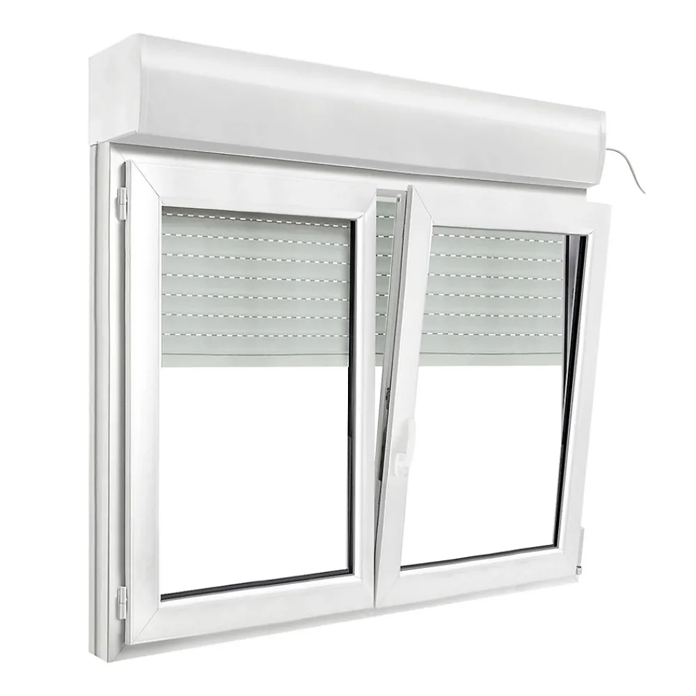 GoodHome Fenêtre Pvc<Fenêtre PVC 2 vantaux oscillo-battant + volet roulant électrique blanc - l.140 x h.115 cm