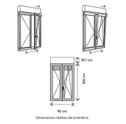 GoodHome Fenêtre PVC 2 vantaux oscillo-battant + volet roulant électrique gris - l.90 x h.155 cm- Fenêtre Pvc