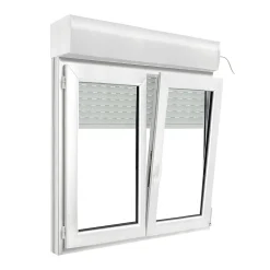 GoodHome Fenêtre PVC 2 vantaux oscillo-battant + volet roulant électrique blanc - l.140 x h.135 cm- Fenêtre Pvc