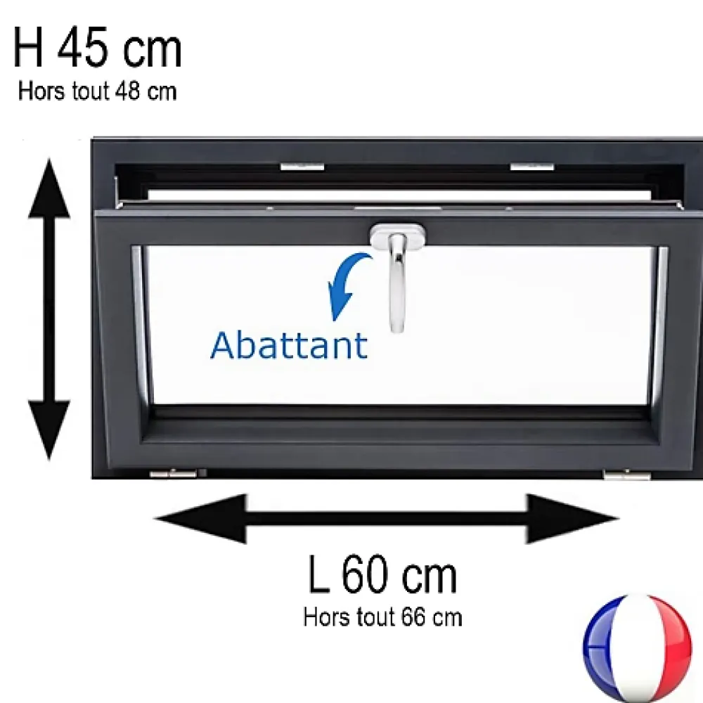 Gefradis Fenêtre Pvc<Fenêtre PVC abattant 1 vantail anthracite H 45 x L 60 cm avec poignée pour pose en neuf