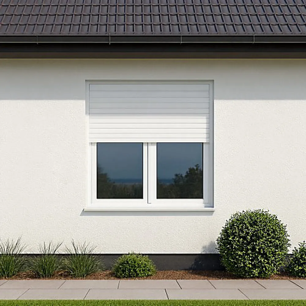 Gefradis Fenêtre PVC avec volet roulant électrique H 145 x L 120 cm 2 vantaux pour pose en neuf- Fenêtre Pvc