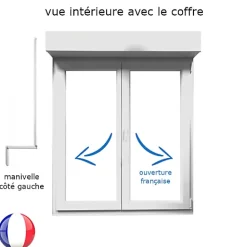 Gefradis Fenêtre PVC avec volet roulant manivelle PVC H 145 x L 150 cm 2 vantaux pour pose en neuf- Fenêtre Pvc