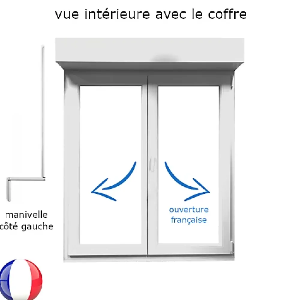 Gefradis Fenêtre PVC avec volet roulant manivelle PVC H 145 x L 150 cm 2 vantaux pour pose en neuf- Fenêtre Pvc