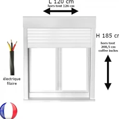 Gefradis Fenêtre Pvc<Fenêtre PVC avec volet roulant électrique H 185 x L 120 cm 2 vantaux pour pose en neuf