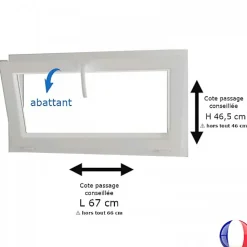 Gefradis Fenêtre PVC blanc 1 vantail abattant hors tout H 46 x L 66 cm pour pose rénovation- Fenêtre Pvc