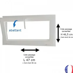 Gefradis Fenêtre PVC blanc 1 vantail abattant hors tout H 46 x L 46 cm pour pose rénovation- Fenêtre Pvc