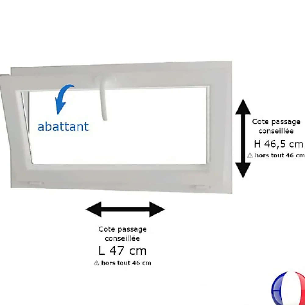 Gefradis Fenêtre PVC blanc 1 vantail abattant hors tout H 46 x L 46 cm pour pose rénovation- Fenêtre Pvc