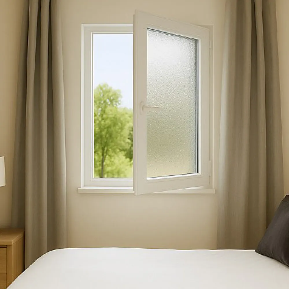 Gefradis Fenêtre PVC blanc 1 vantail hors tout H 61 x L 46 cm ouverture française verre brouillé pour pose rénovation - tirant droit- Fenêtre Pvc