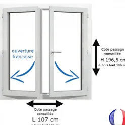Gefradis Fenêtre Pvc<Fenêtre PVC blanc 2 vantaux hors tout H 196 x L 106 cm ouverture française pour pose rénovation