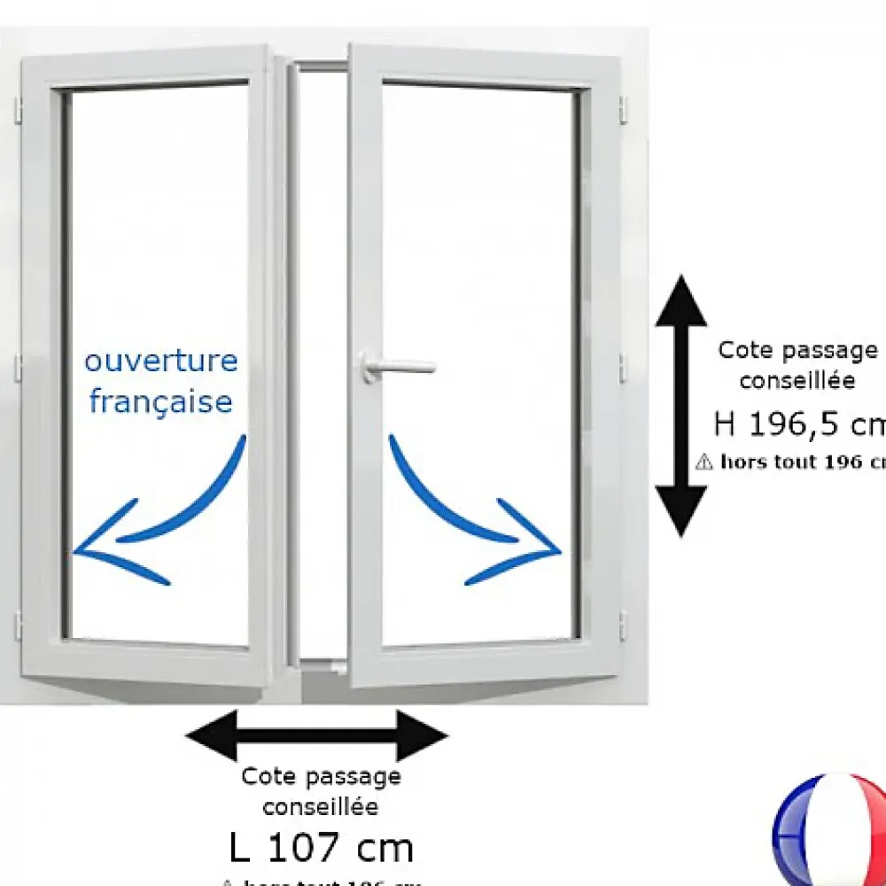 Gefradis Fenêtre Pvc<Fenêtre PVC blanc 2 vantaux hors tout H 196 x L 106 cm ouverture française pour pose rénovation