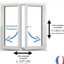 Gefradis Fenêtre Pvc<Fenêtre PVC blanc 2 vantaux hors tout H 136 x L 126 cm ouverture française pour pose rénovation