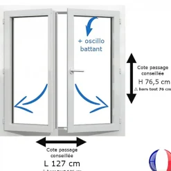 Gefradis Fenêtre Pvc<Fenêtre PVC blanc 2 vantaux hors tout H 76 x L 126 cm oscillo battant pour pose rénovation